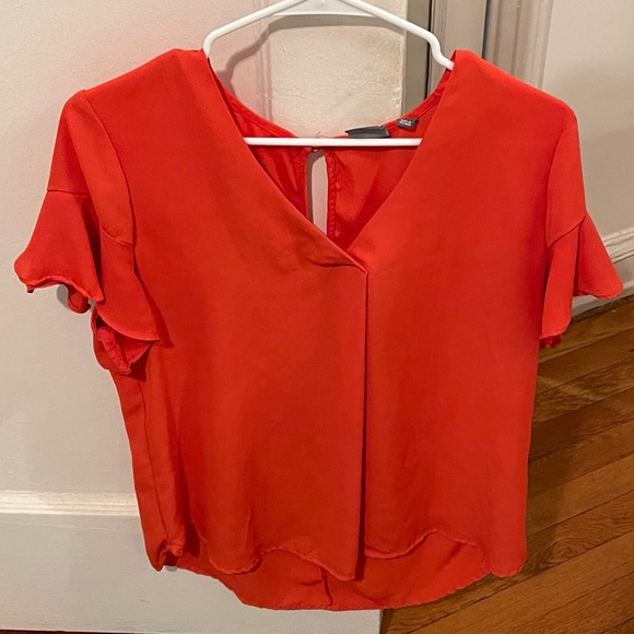 New York & Company Orange Flutter Sleeve Top - Size M - Picture 2 of 6